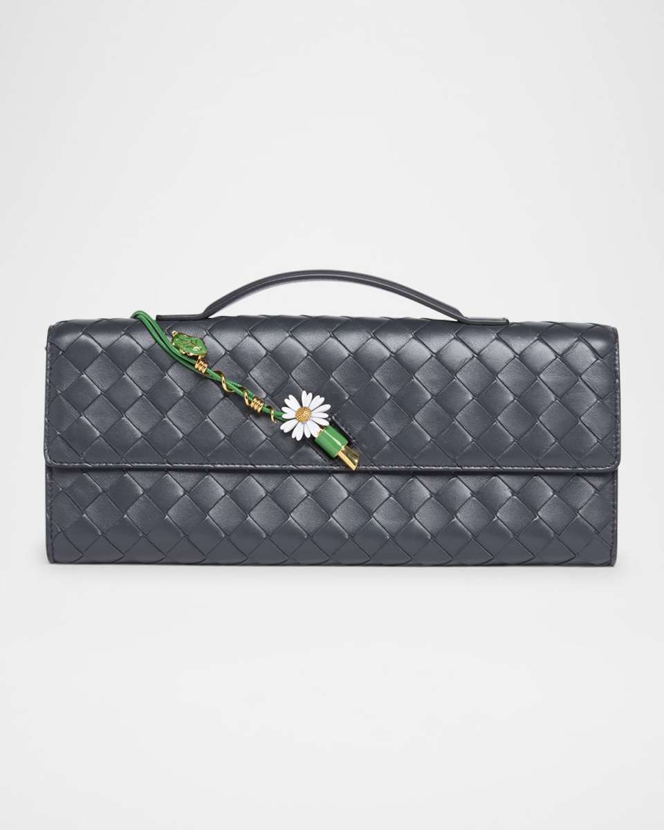Andiamo Flower-Embellished Leather Clutch Bag